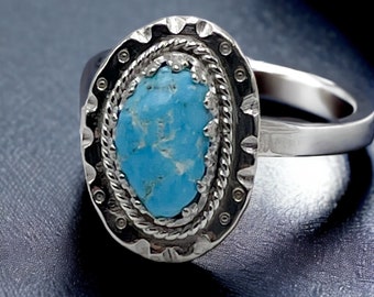 Handmade Turquoise Ring, Natural Kingman Birdseye, 925 Sterling Silver