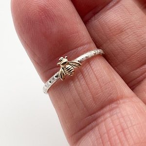 Handmade USA Dainty 14kt Gold Filled Bee on 925 Sterling Band, Various Sizes