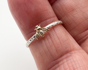 Handmade USA Dainty 14kt Gold Filled Bee on 925 Sterling Band, Various Sizes
