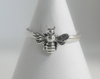 Sterling Silver Bee Ring, Made to Various Sizes, Built and Shipped in 1 day, Available in 1/4 sizes