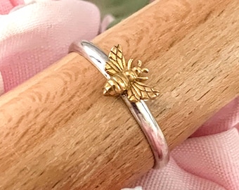 Sterling Silver Bee Ring: 24kt Gold Plated Honey Bee