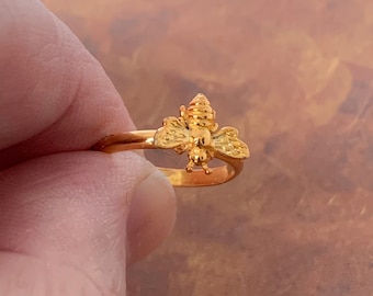 Handmade USA Vermeil Bee Ring, Solid 925 Sterling Silver Bee Ring 24kt Goldplated, Honey Bee Ring