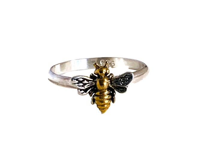 Handmade USA Bee Ring, 24kt Gold Plate, Honey Bee, Sterling Silver