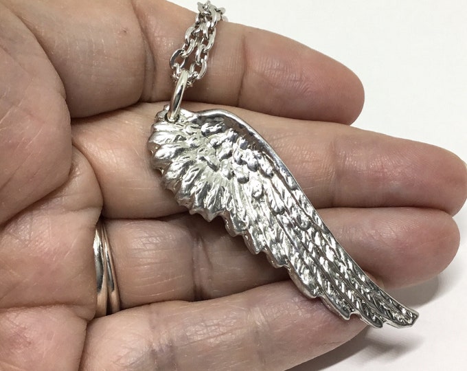 Handcrafted Angel Wing Pendant, Pewter Angel Wing