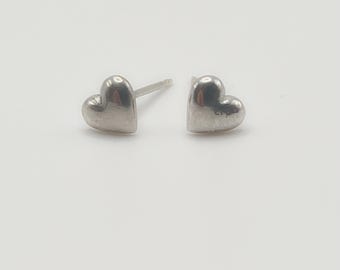 Sterling Heart Stud Earrings, Handmade, 925 Sterling Silver