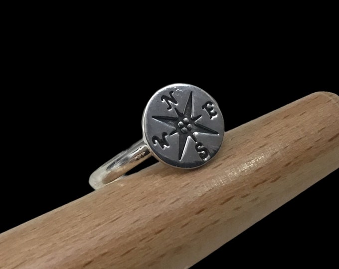 Handmade Sterling Silver Compass Ring, Rose Compass Ring, Stacking Ring, Boho, Made to Order