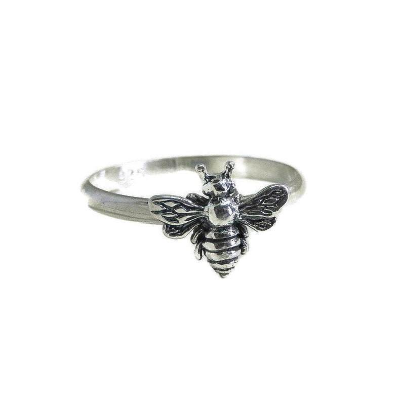 Size 6.75 925 silver ring Vintage Bee stamped 925 Bee sterling silver flower with crystal ring 011003