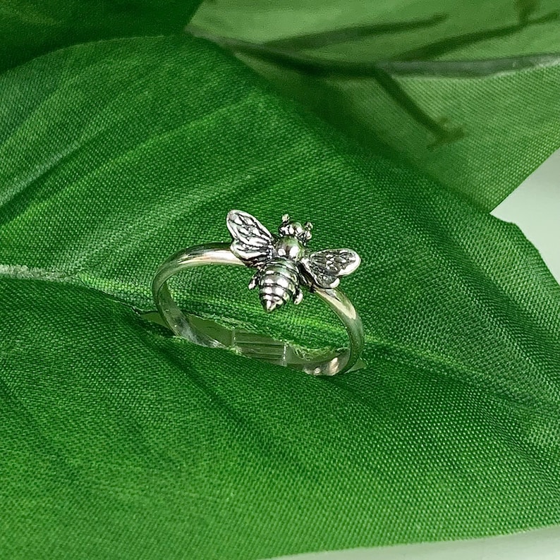 Sterling Silver Bee Ring – Dainty Band, Made in USA, 925 Jewelry image 2