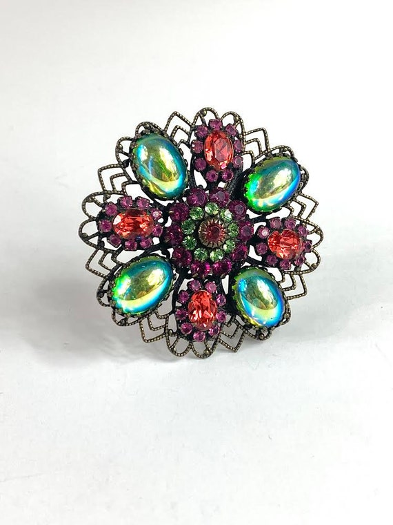 Vintage Liz Palacios Signed Floral Brooch, Shades 