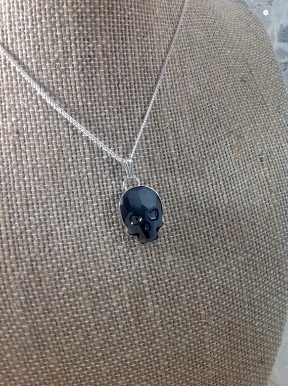 European Crystal Skull, Sterling Silver Necklace, Skull Necklace