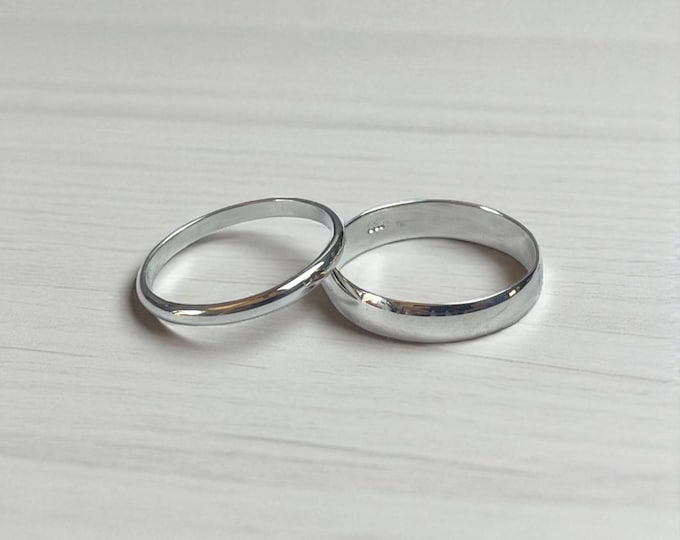 His/Hers Bands, Budget Wedding, 925 Solid Sterling Silver