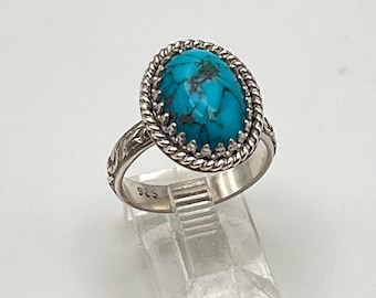 Handmade with Ithaca Blue Kingman Turquoise, 925 Sterling Silver Setting and Band