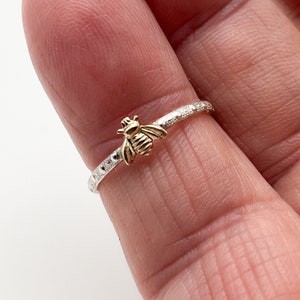 Dainty 14kt Gold Filled Bee on 925 Sterling Band, Various Sizes