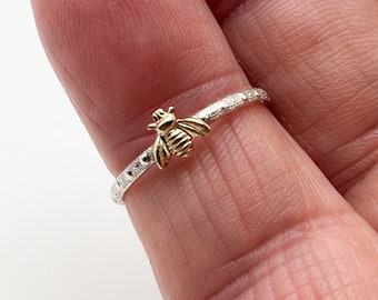 Dainty 14kt Gold Filled Bee on 925 Sterling Band, Various Sizes