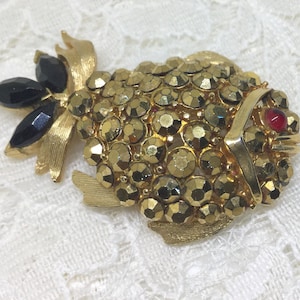 Vintage Aurum Gold Rhinestones Fish Brooch