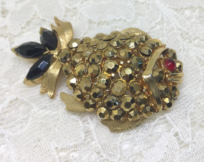 Vintage Aurum Gold Rhinestones Fish Brooch