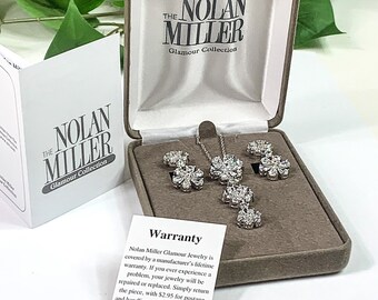 Vintage Nolan Miller Floral Necklace and Earring Set, Sparkly Dangles, Silverplated Setting, Glamour Collection, Excellent Condition