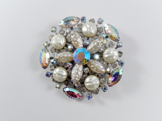 Vintage  Rainbow AB Rhinestone and Faux Baroque P… - image 1