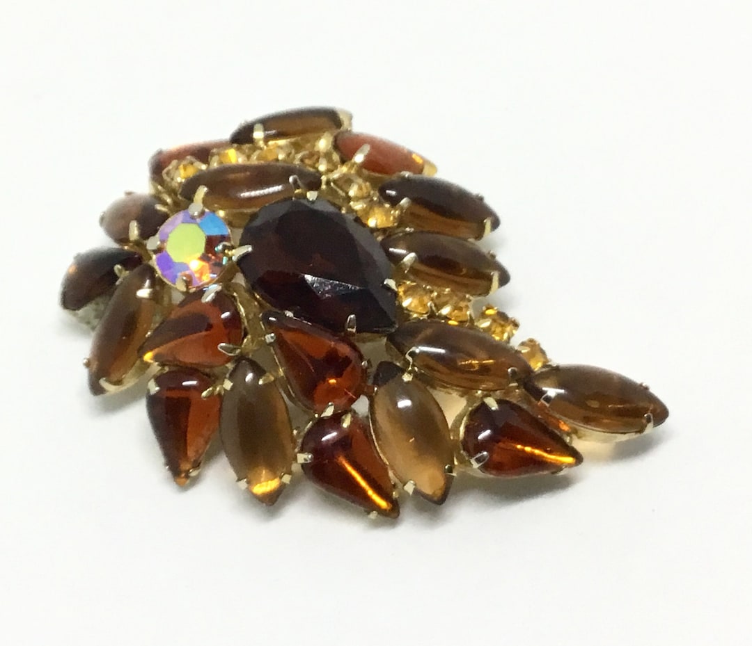Vintage Rhinestone Brooch, Shades of Amber Colored Rhinestones ...