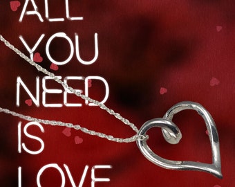 Sterling Silver Open Heart Necklace: Handmade Valentine Gift, 18” Chain