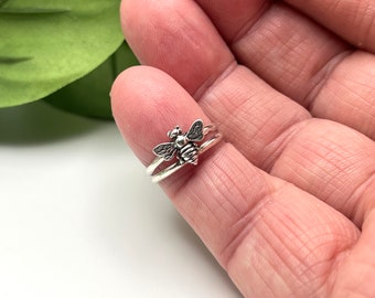 Handmade Solid Sterling Silver Dual Band Bee Ring, Made in USA