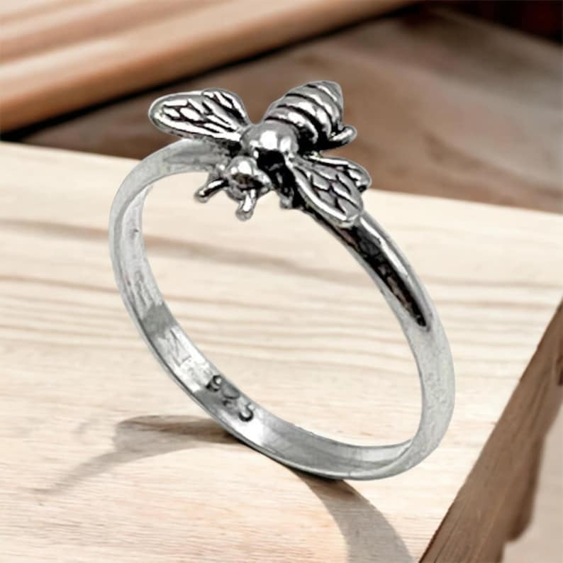 Sterling Silver Bee Ring – Dainty Band, Made in USA, 925 Jewelry image 3