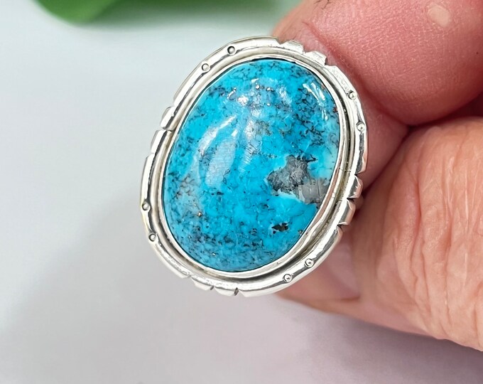 Kingman Stablized Blue Turquoise Cabachon, Handmade, Size 8