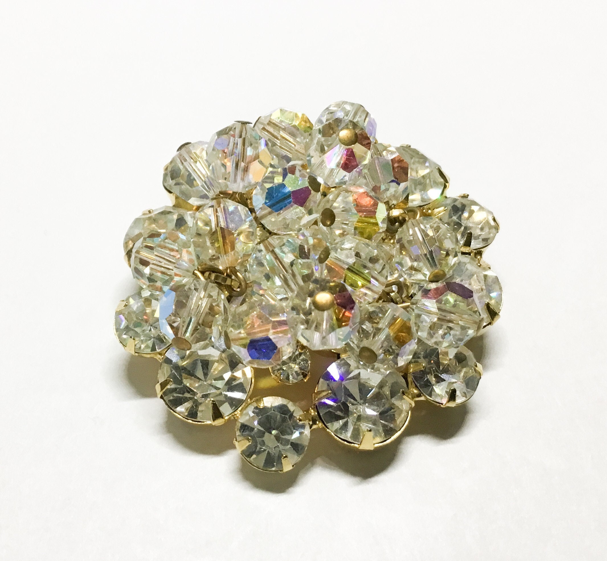 Antique Brooch with Beads and Rhinestones