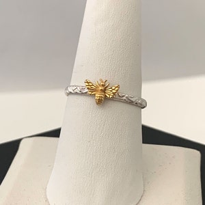 Dainty Honey Bee Ring with 24kt Goldplated Silver Bee, Filigree Band, Handmade USA image 2