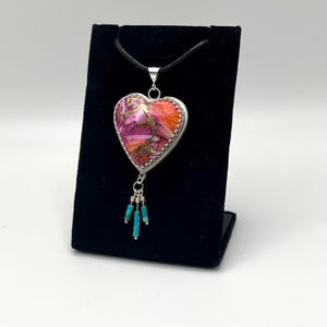 Handmade Turquoise Heart Pendant, Spiny Oyster, Heshi Beads, Sterling Silver