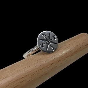 Handmade Sterling Silver Compass Ring: Boho Stacking Ring