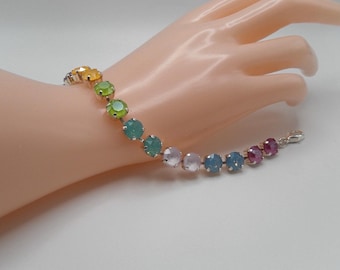 Handset Pastel Crystal Bracelet: Silver Tone Tennis Bracelet