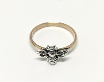 Bee Ring, Sterling Silver Bee, 14K Gold Filled Band, Handmade in USA, Made to Order in Any Size