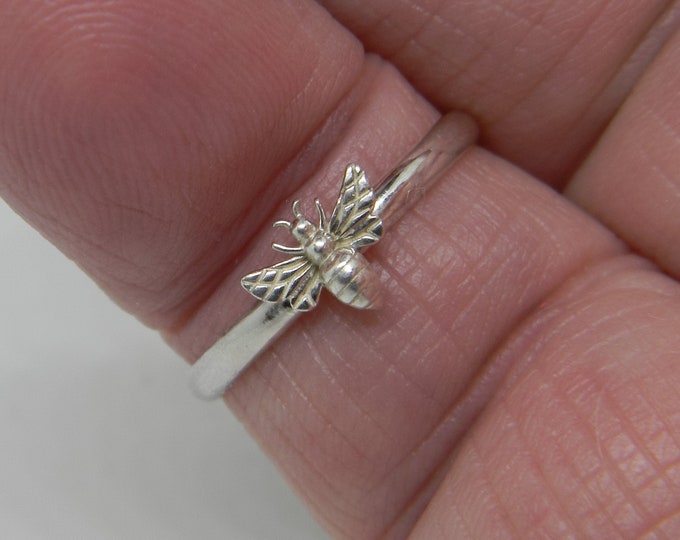 Handmade USA Mini Bee Ring, 925 Sterling Silver Bee and Ring, Honey Bee Ring