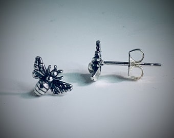 Handmade Tiny Stud Bee Earrings,925 Sterling Silver