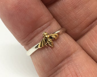 Handmade USA. 24kt Goldplated Bee Ring, Sterling Silver, Stacking Ring