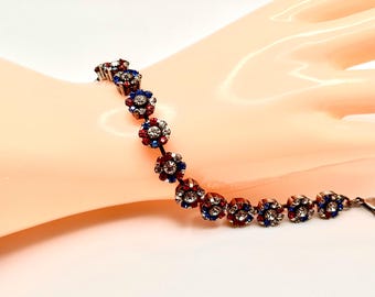 Handset 14 Cup Bracelet with European Crystals, Super Sparkly, Patriotic Colors, Holiday Bracelet