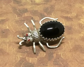 Silverplated Steampunk Bug Pin: Vintage European Crystal