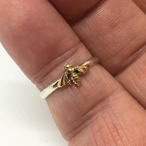 Handmade USA. 24kt Goldplated Bee Ring, Sterling Silver, Stacking Ring
