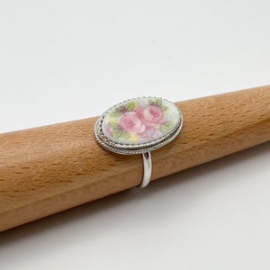 Handmade Broken China Ring from Vintage French Limoges Plate, Sterling Silver Setting, Valentine Gift image 2