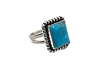 Kingman Birdseye Turquoise Ring: Solid Sterling Silver Statement Ring, Size 6 3/4