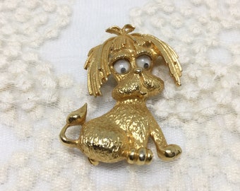 Dog Brooch/Signed Park Lane/Vintage Dog Pin/Vintage Brooch Pin/Google Eyed Dog/Goldtone/Cute Dog Pin/Vintage 70s/80s/Adorable