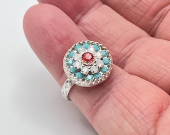 Handmade Sterling Silver Flower Ring: Crystal Statement Ring