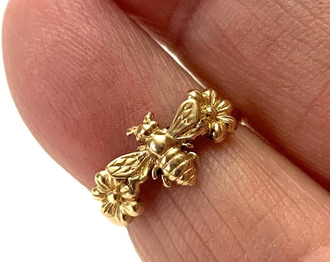 Solid Gold Flower Bee Ring, 14kt Yellow Gold, Various Sizes, Made to Order