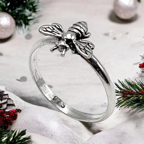 Sterling Silver Bee Ring – Dainty Band, Made in USA, 925 Jewelry