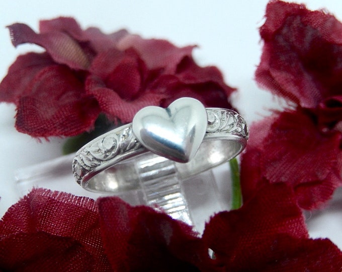 Sterling Silver Heart Ring, Valentine Gift