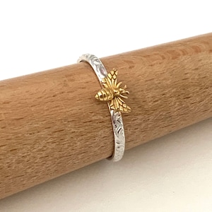 Dainty Honey Bee Ring with 24kt Goldplated Silver Bee, Filigree Band, Handmade USA image 4