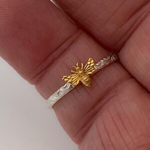 Dainty Honey Bee Ring with 24kt Goldplated Silver Bee, Filigree Band, Handmade USA image 5