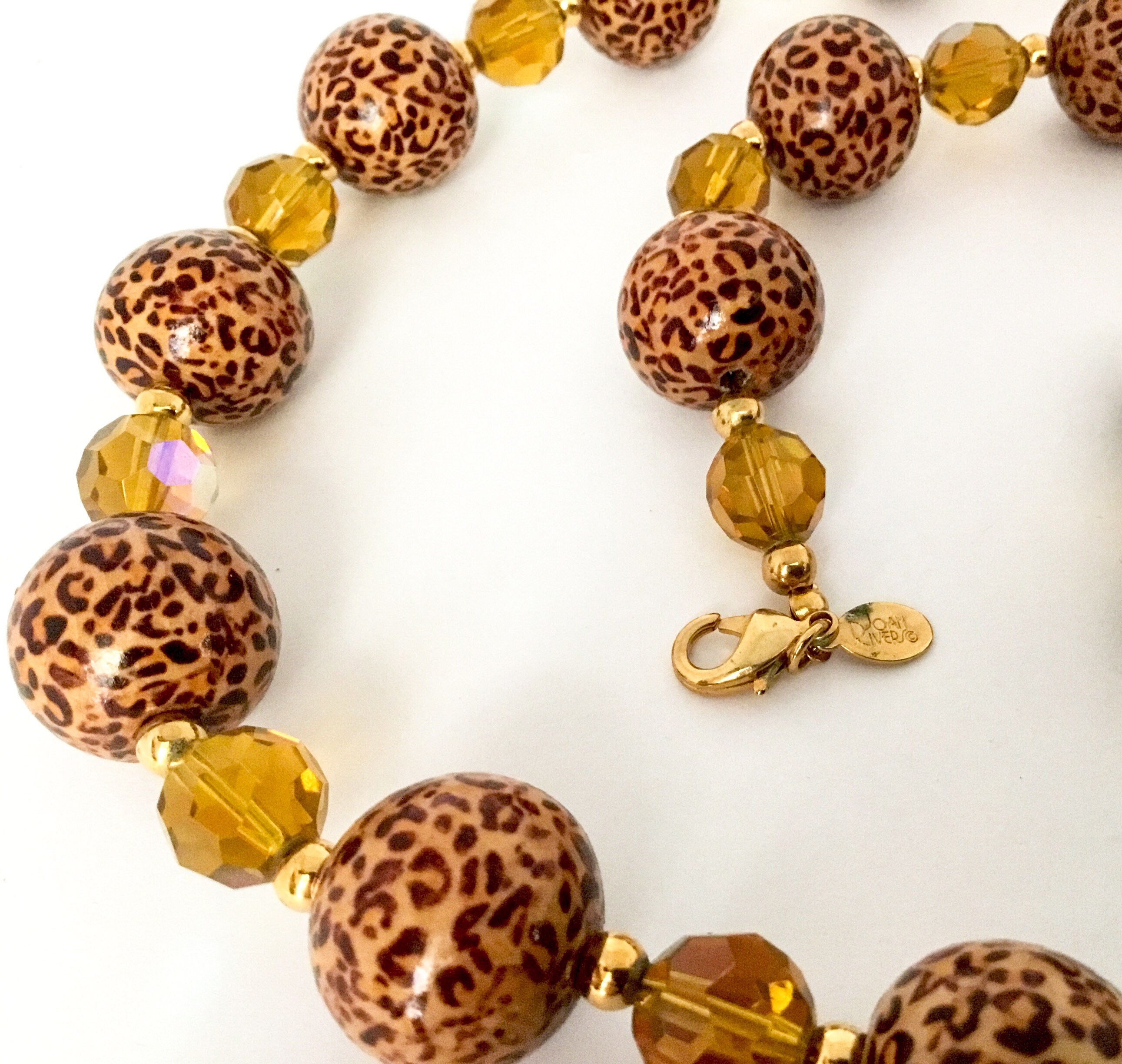 Vintage Joan Rivers Leopard Bead Necklace and Bracelet, Classic