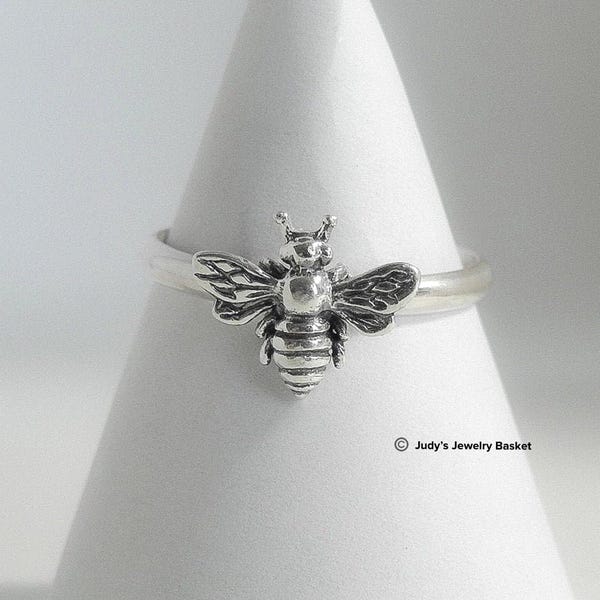 Sterling Silver Bee Ring – Dainty Band, Made in USA, 925 Jewelry